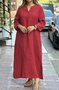 Damen Unifarben Frühling/Herbst Kleid V-Ausschnitt Langarm A-Linien-Kleid