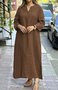 Damen Unifarben Frühling/Herbst Kleid V-Ausschnitt Langarm A-Linien-Kleid