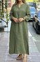 Damen Unifarben Frühling/Herbst Kleid V-Ausschnitt Langarm A-Linien-Kleid