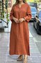 Damen Unifarben Frühling/Herbst Kleid V-Ausschnitt Langarm A-Linien-Kleid
