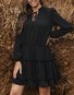 Damen Unifarben Frühling/Herbst Kleid V-Ausschnitt Langarm A-Linien-Kleid
