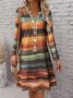 Damen Geometrisch Frühling/Herbst Kleid V-Ausschnitt Langarm A-Linien-Kleid