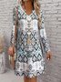 Damen Geometrisch Frühling/Herbst Kleid V-Ausschnitt Langarm A-Linien-Kleid