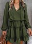 Damen Unifarben Frühling/Herbst Kleid V-Ausschnitt Langarm A-Linien-Kleid