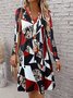 Damen Geometrisch Frühling/Herbst Kleid V-Ausschnitt Langarm A-Linien-Kleid