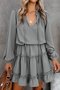 Damen Unifarben Frühling/Herbst Kleid V-Ausschnitt Langarm A-Linien-Kleid