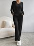 Damen Unifarben Geprägt Zweiteiliges Set Täglich Langarm Lässig Frühling/Herbst Bluse mit Hose Matching Set
