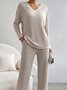 Damen Unifarben Geprägt Zweiteiliges Set Täglich Langarm Lässig Frühling/Herbst Bluse mit Hose Matching Set