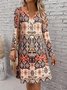 Damen Geometrisch Frühling/Herbst Kleid V-Ausschnitt Langarm A-Linien-Kleid
