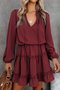 Damen Unifarben Frühling/Herbst Kleid V-Ausschnitt Langarm A-Linien-Kleid