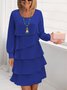 Damen Unifarben Frühling/Herbst Kleid Rundhals Langarm A-Linien-Kleid