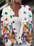 Damen Gestrickt Geometrisch Langarm Bequem Retro Strickjacke
