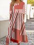 Damen Gestreift Sommer Kleid Rundhals Kurzarm A-Linien-Kleid