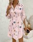 Damen Geblümt Frühling/Herbst Kleid Hemdkragen Langarm A-Linien-Kleid