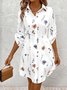 Damen Geblümt Frühling/Herbst Kleid Hemdkragen Langarm A-Linien-Kleid