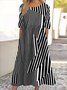Damen Gestreift Sommer Kleid Rundhals Kurzarm A-Linien-Kleid