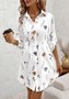Damen Geblümt Frühling/Herbst Kleid Hemdkragen Langarm A-Linien-Kleid