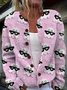 Damen Gestrickt Katze Langarm Bequem Retro Strickjacke