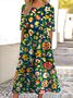 Damen Gestreift Sommer Kleid Rundhals Kurzarm A-Linien-Kleid