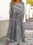 Damen Gestreift Sommer Kleid Rundhals Kurzarm A-Linien-Kleid