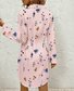 Damen Geblümt Frühling/Herbst Kleid Hemdkragen Langarm A-Linien-Kleid