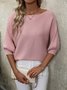 Damen Baumwolle Unifarben Langarm Bequem Lässig Pullover