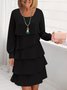 Damen Unifarben Frühling/Herbst Kleid Rundhals Langarm A-Linien-Kleid