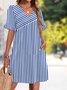 Damen Unifarben Sommer Kleid V-Ausschnitt Kurzarm Passen & Flare Kleid A-Linien-Kleid