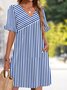 Damen Unifarben Sommer Kleid V-Ausschnitt Kurzarm Passen & Flare Kleid A-Linien-Kleid