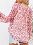 V-Ausschnitt Ballon-Ärmel Langarm Geblümt Print Regelmäßig Mikroelastizität Weit Bluse für Damen