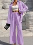 Damen Unifarben Nahtverarbeitung Zweiteiliges Set Täglich Langarm Lässig Frühling/Herbst Bluse mit Hose Matching Set