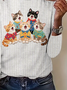 Retro Tier Rundhals Langarm T-Shirt