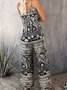 Damen Geometrisch Lang Hose Retro Frühling/Herbst Hose