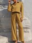 Damen Unifarben Nahtverarbeitung Zweiteiliges Set Täglich Langarm Lässig Frühling/Herbst Bluse mit Hose Matching Set