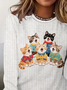 Retro Tier Rundhals Langarm T-Shirt