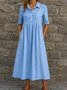 Damen Unifarben Sommer Kleid Hemdkragen Kurzarm A-Linien-Kleid