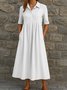 Damen Unifarben Sommer Kleid Hemdkragen Kurzarm A-Linien-Kleid