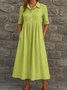 Damen Unifarben Sommer Kleid Hemdkragen Kurzarm A-Linien-Kleid