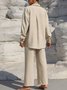 Damen Unifarben Nahtverarbeitung Zweiteiliges Set Täglich Langarm Lässig Frühling/Herbst Bluse mit Hose Matching Set