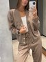 Damen Unifarben Nahtverarbeitung Zweiteiliges Set Täglich Langarm Lässig Frühling/Herbst Bluse mit Hose Matching Set