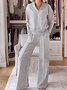 Damen Unifarben Nahtverarbeitung Zweiteiliges Set Täglich Langarm Lässig Frühling/Herbst Bluse mit Hose Matching Set