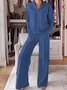 Damen Unifarben Nahtverarbeitung Zweiteiliges Set Täglich Langarm Lässig Frühling/Herbst Bluse mit Hose Matching Set