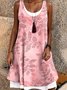 Damen Geblümt Sommer Kleid Rundhals Ärmellos A-Linien-Kleid
