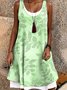Damen Geblümt Sommer Kleid Rundhals Ärmellos A-Linien-Kleid