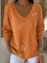Damen Baumwolle Geblümt Langarm Bequem Lässig Pullover
