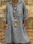 Damen Unifarben Alle Jahreszeiten Kleid Hemdkragen Dreiviertelärmel Blusenkleid H-Linie Kleid