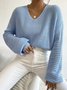 Damen Baumwolle Unifarben Langarm Bequem Lässig Pullover