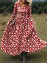 Damen Geblümt Frühling/Herbst Kleid V-Ausschnitt Langarm A-Linien-Kleid
