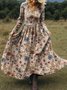 Damen Geblümt Frühling/Herbst Kleid V-Ausschnitt Langarm A-Linien-Kleid