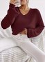 Damen Baumwolle Unifarben Langarm Bequem Lässig Pullover